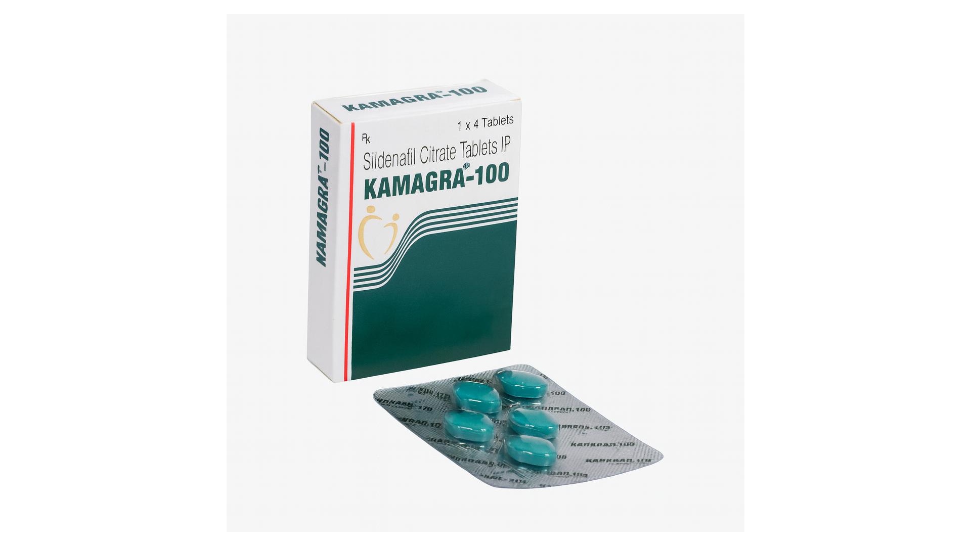 Kamagra 100 mg sildenafil citrate tablets IP in branded box and blister pack with 4 green tablets