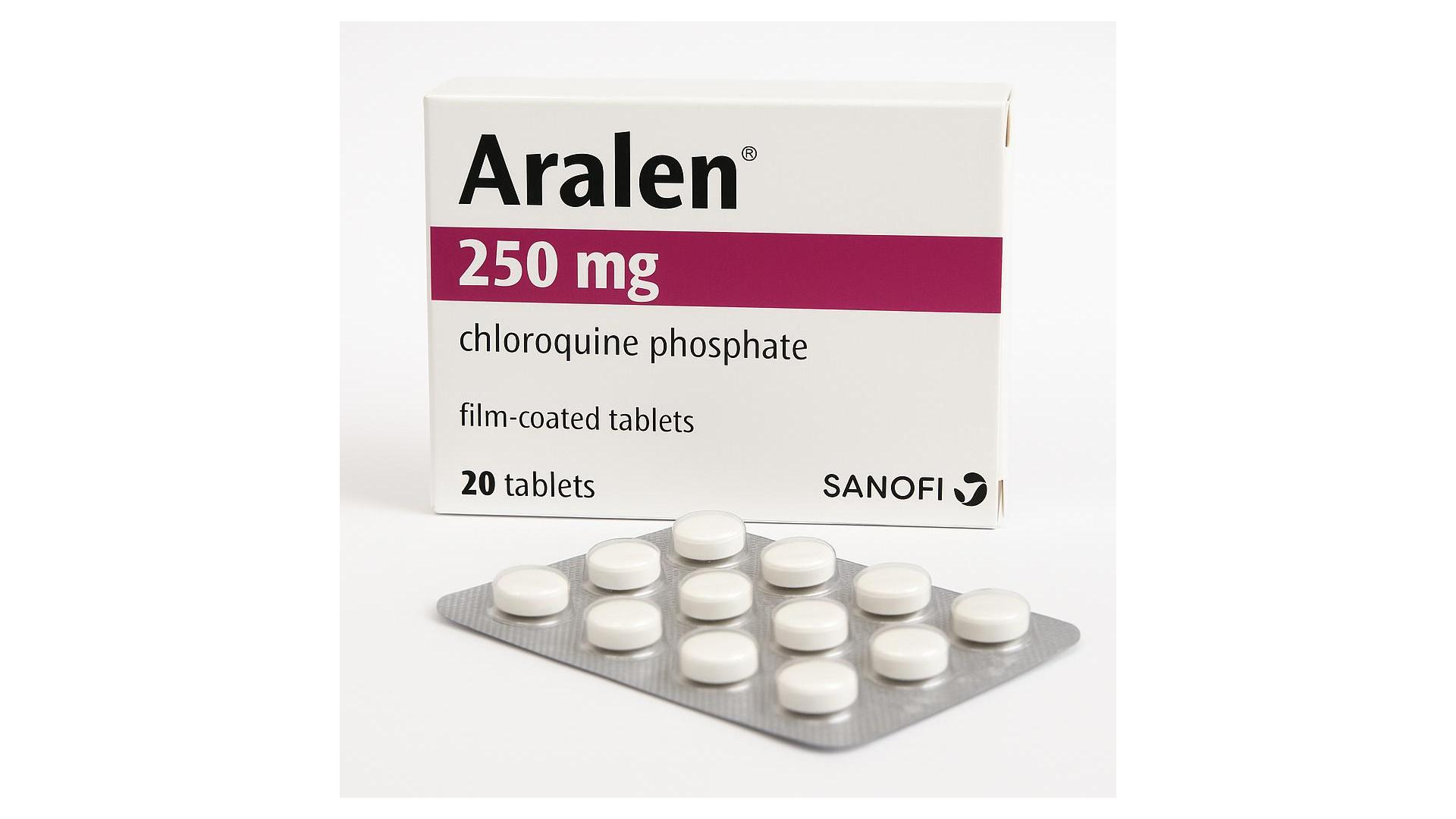 Box of Aralen (chloroquine phosphate) tablets as antimalarial medication