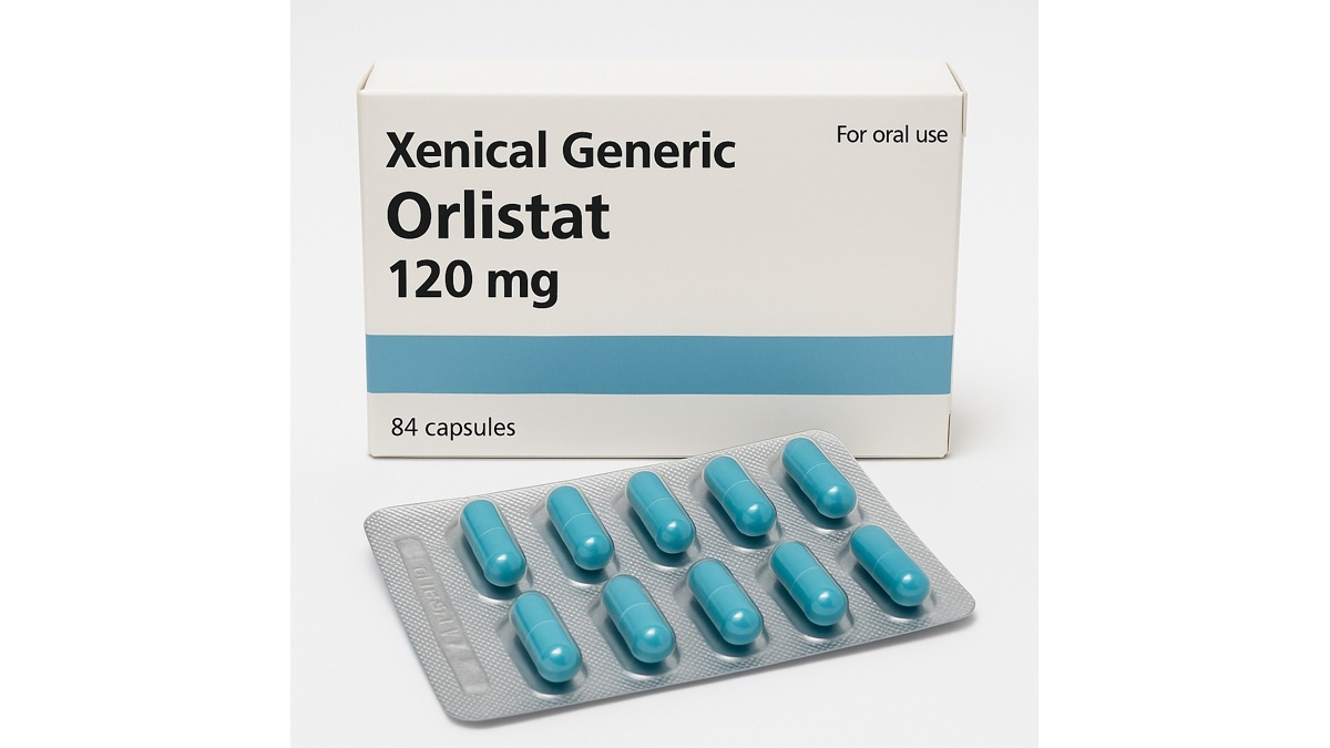 Box of Xenical Generic (Orlistat) tablets