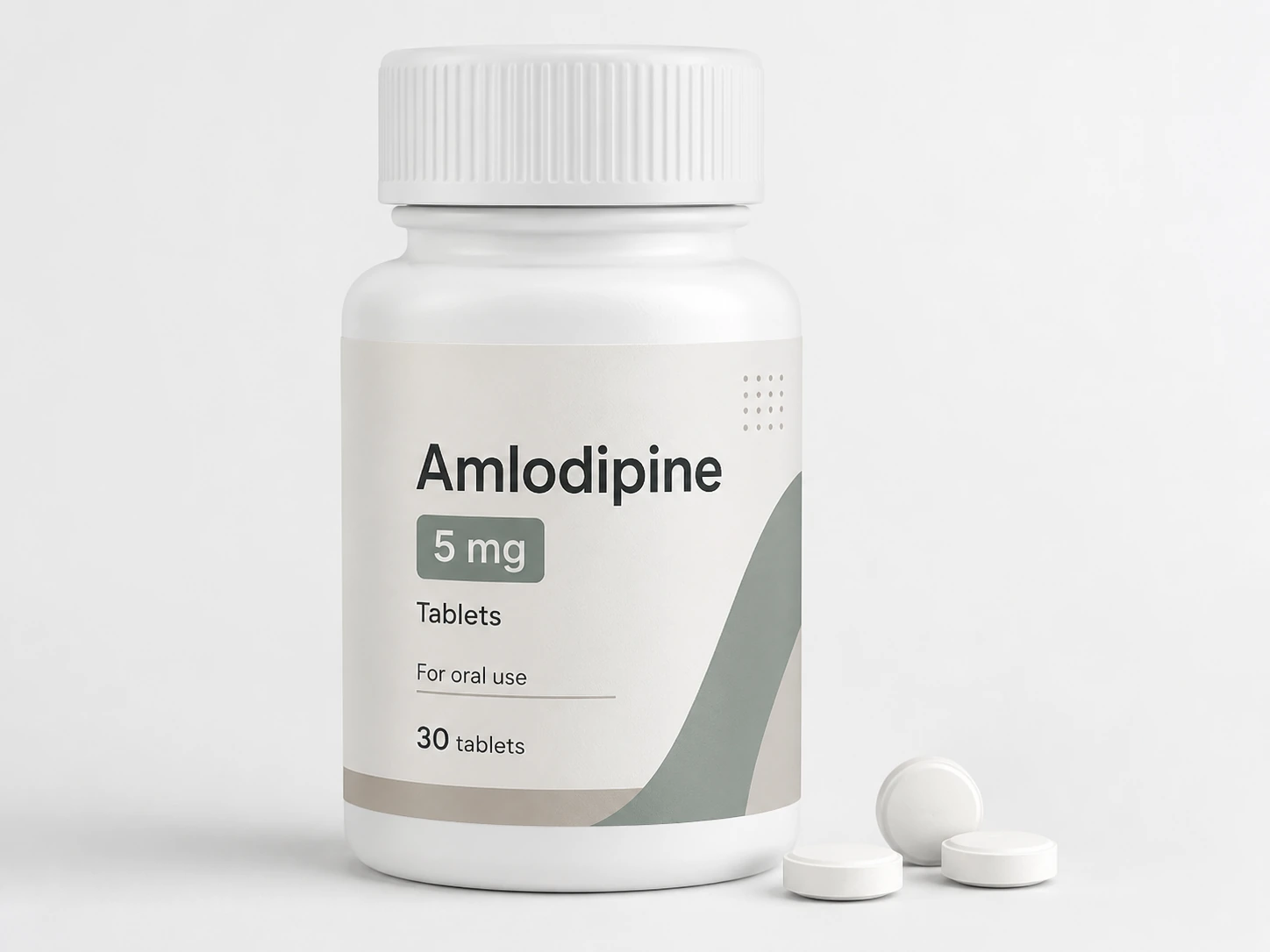 Generic amlodipine 5 mg tablets in a prescription bottle