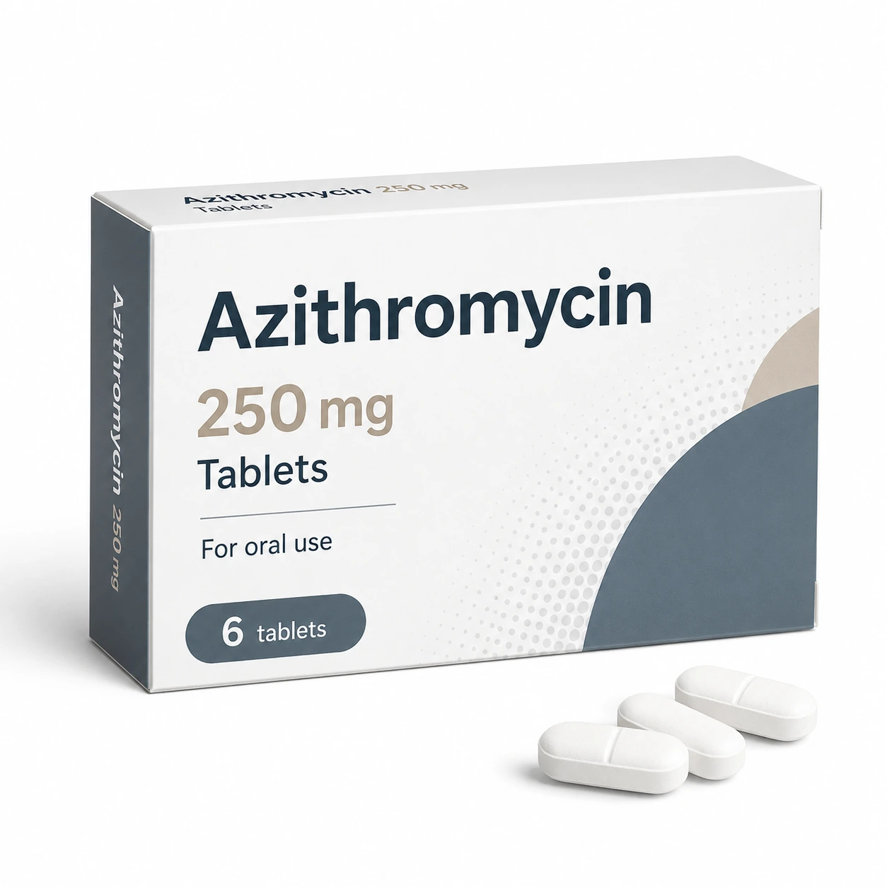 Generic azithromycin 250 mg tablets in a six-tablet package