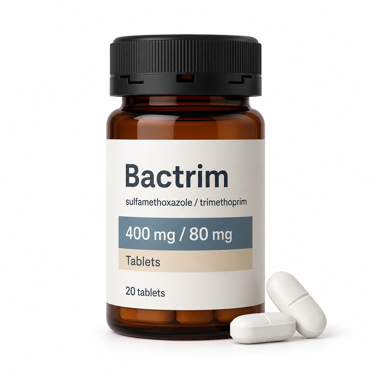 Bottle representing Bactrim 400 mg sulfamethoxazole and 80 mg trimethoprim tablets